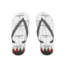 #426 cocknload flip flops rooster/gun print