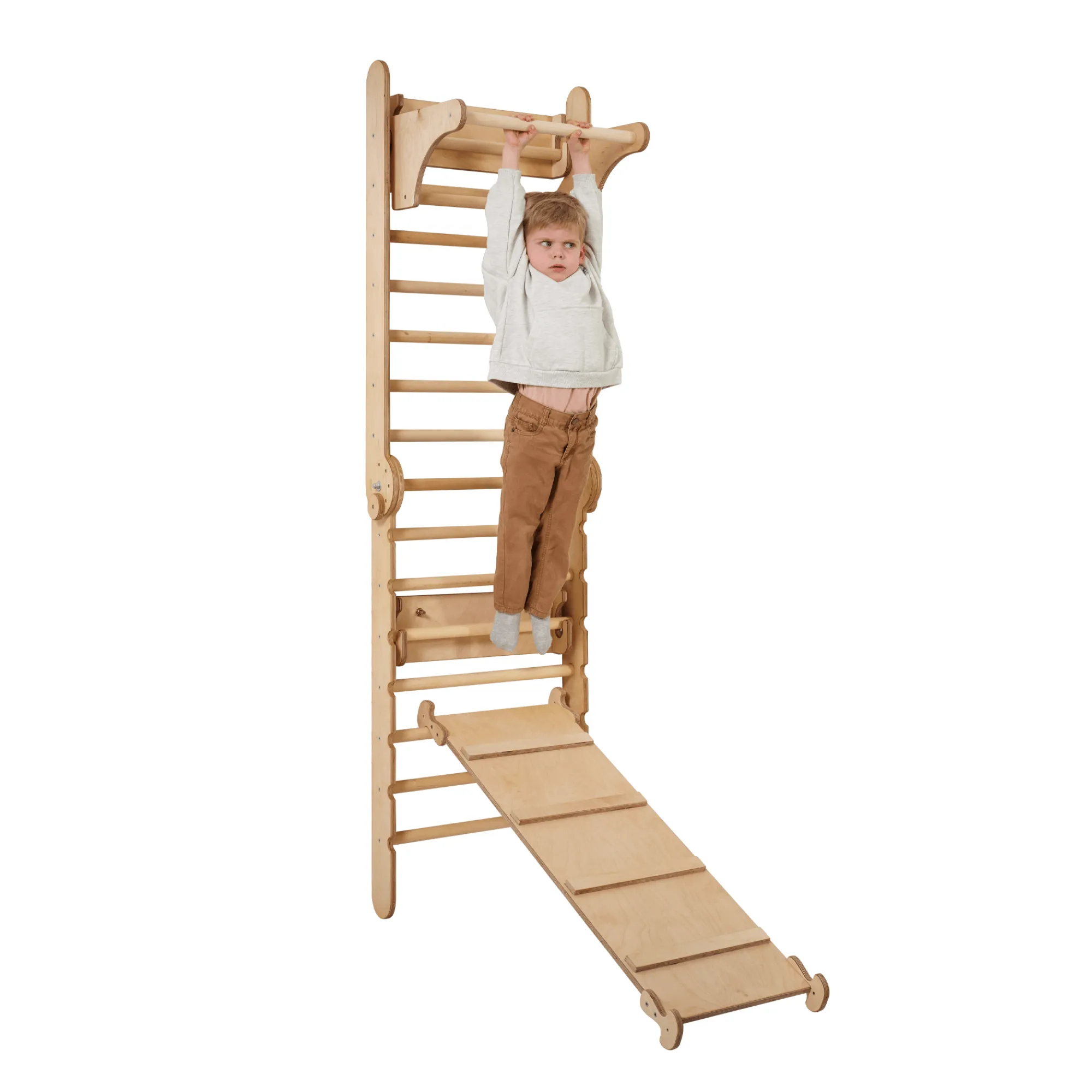 4in1 Climbing Set: Wooden Swedish Wall   Swing Set   Slide Board   Triangle Ladder