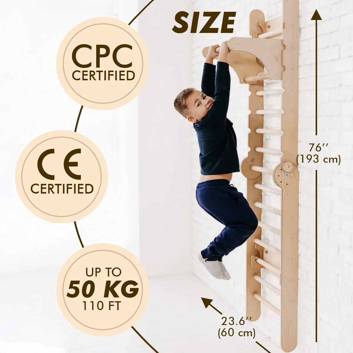 4in1 Climbing Set: Wooden Swedish Wall   Swing Set   Slide Board   Triangle Ladder