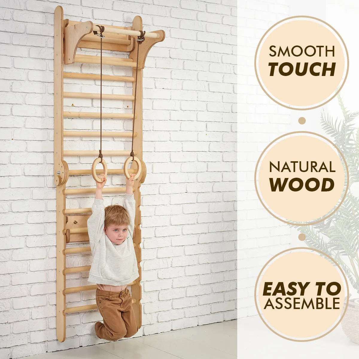 4in1 Climbing Set: Wooden Swedish Wall   Swing Set   Slide Board   Triangle Ladder