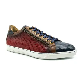 65-209-RED BREZZA Calfskin & Embossed Crocodile Sneaker, Red