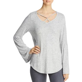 A A Collection Womens Knot-Front Marled Casual Top