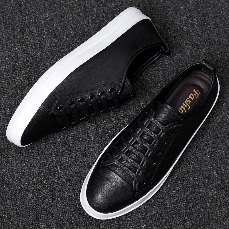 Advbridge Men Lace-up Shoes Flat Leather Shoes Men Vulcanized Shoes Casual Shoes White Sneakers British Casual Non-Slip Shoes Fashion