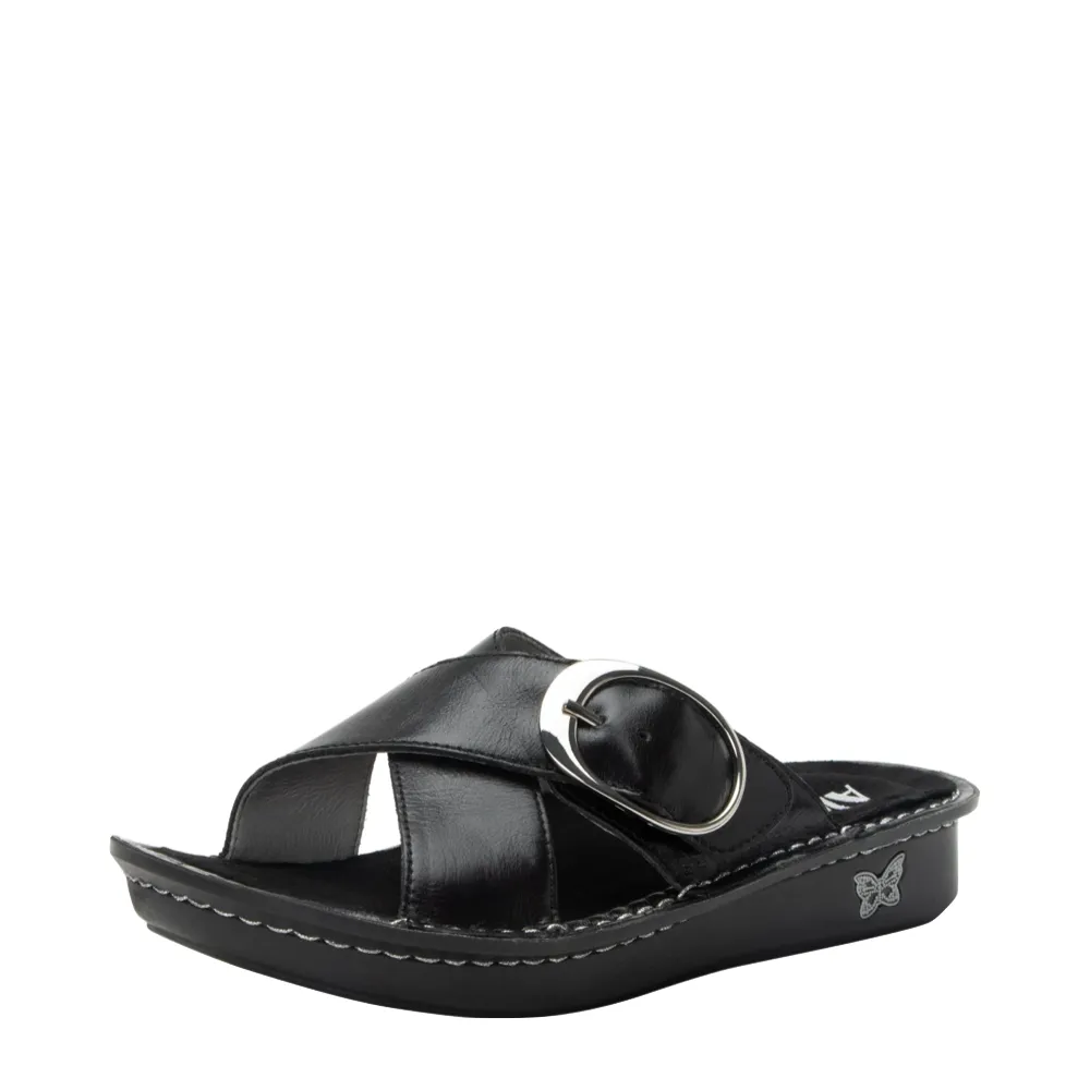 Alegria Women's Vanya Buckle Slide Sandal in Noir