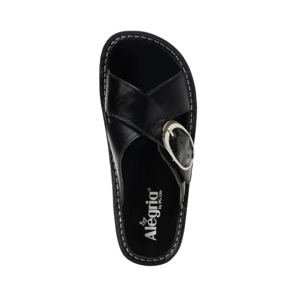 Alegria Women's Vanya Buckle Slide Sandal in Noir