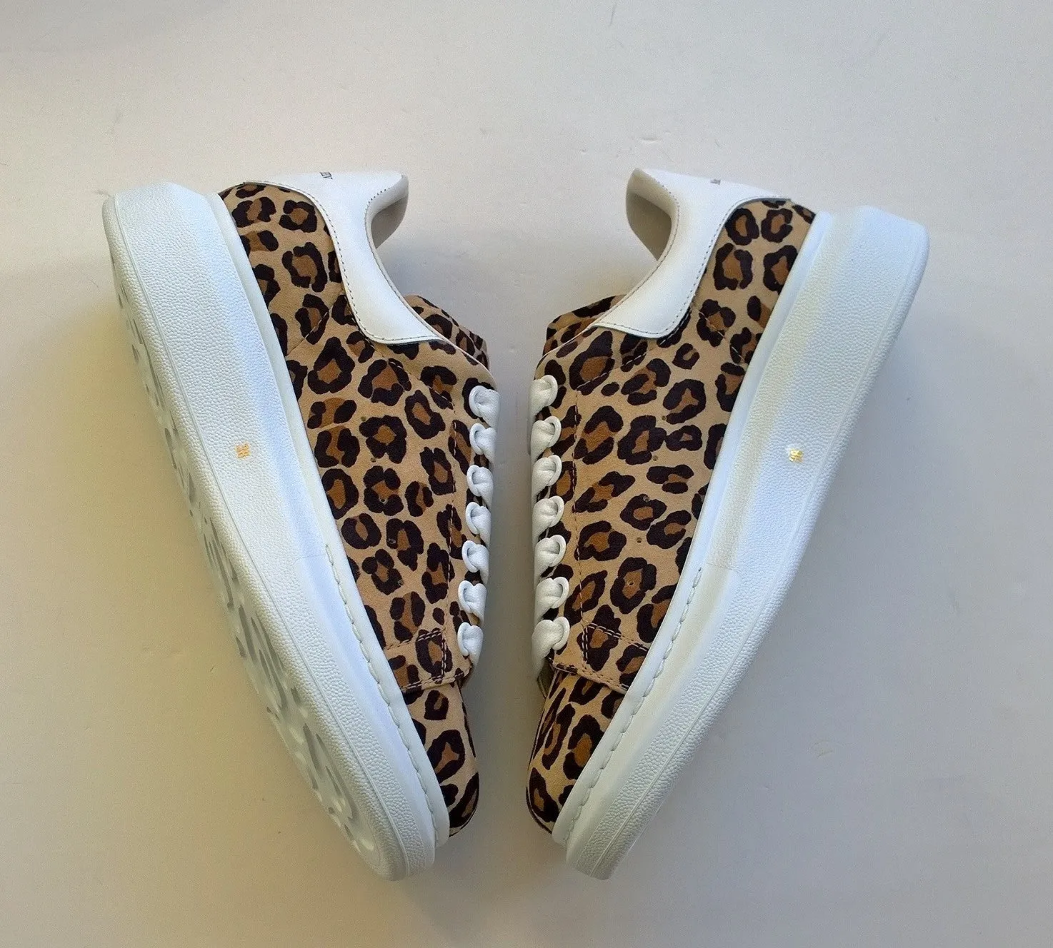 Alexander McQueen Oversized Sneakers in Leopard Suede White Platform Trainers NIB