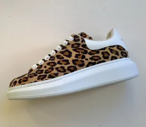 Alexander McQueen Oversized Sneakers in Leopard Suede White Platform Trainers NIB