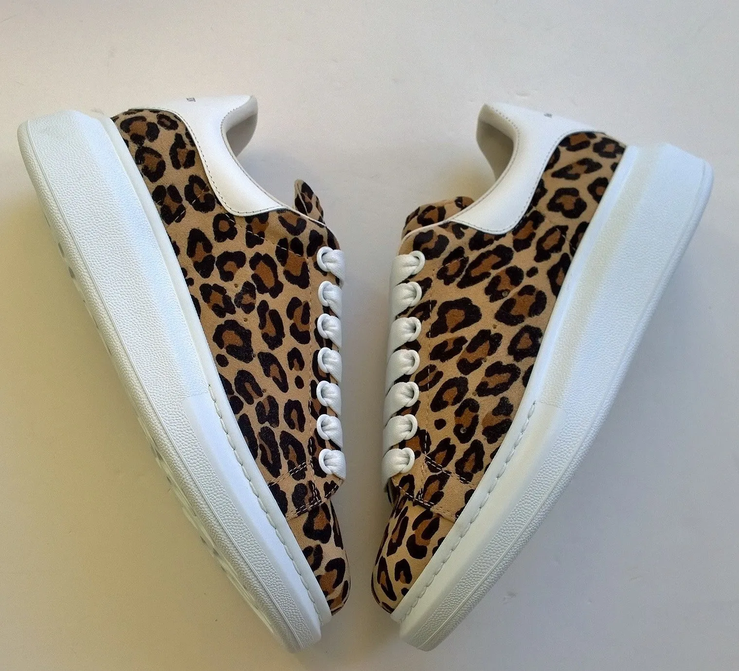 Alexander McQueen Oversized Sneakers in Leopard Suede White Platform Trainers NIB