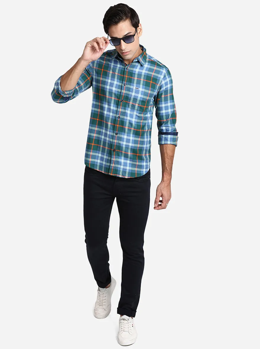 Antiquil Green Checked Slim Fit Semi Casual Shirt | Greenfibre