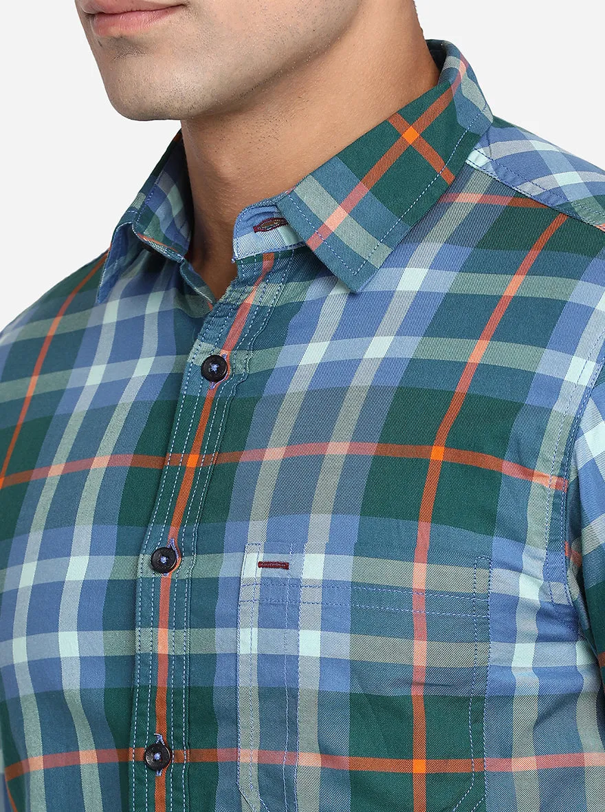 Antiquil Green Checked Slim Fit Semi Casual Shirt | Greenfibre