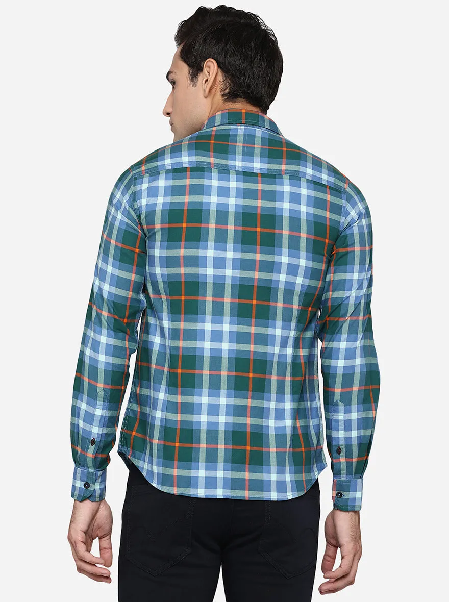 Antiquil Green Checked Slim Fit Semi Casual Shirt | Greenfibre