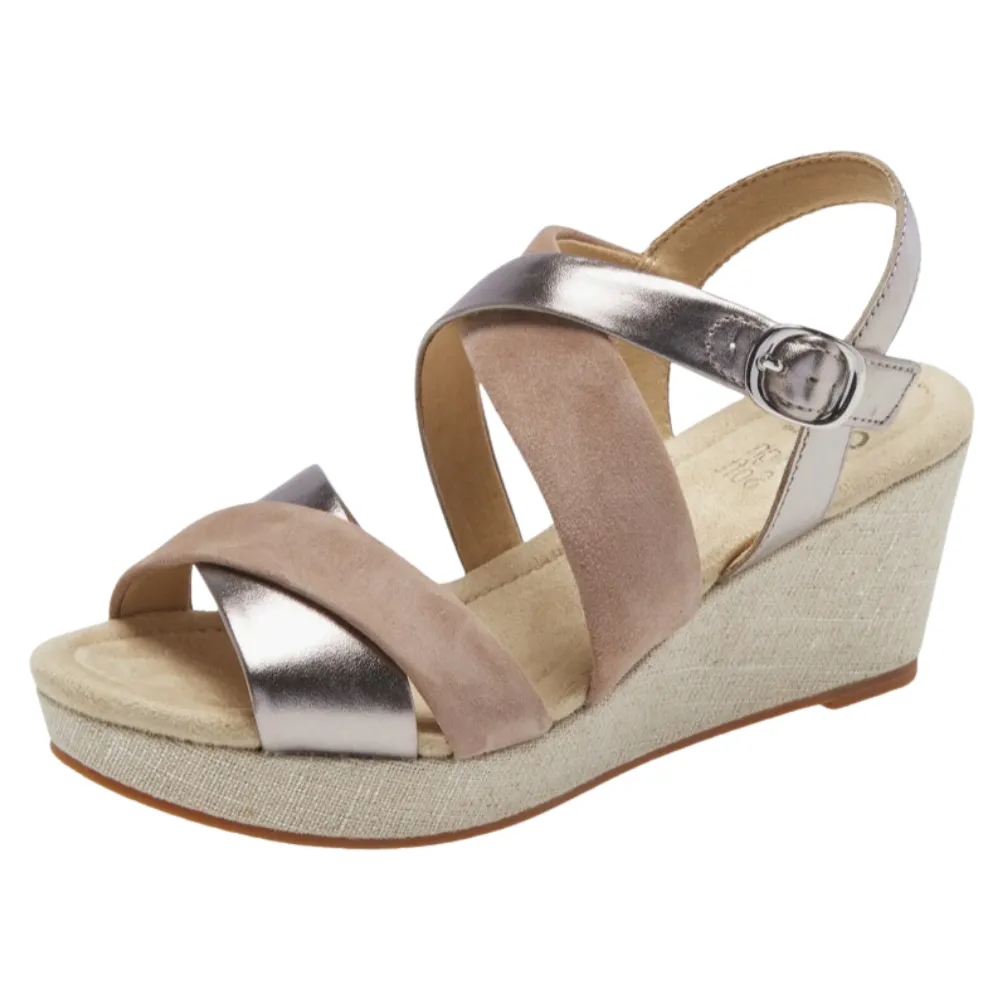 Ara Robin Taupe Leather Wedge Sandal (Women's)