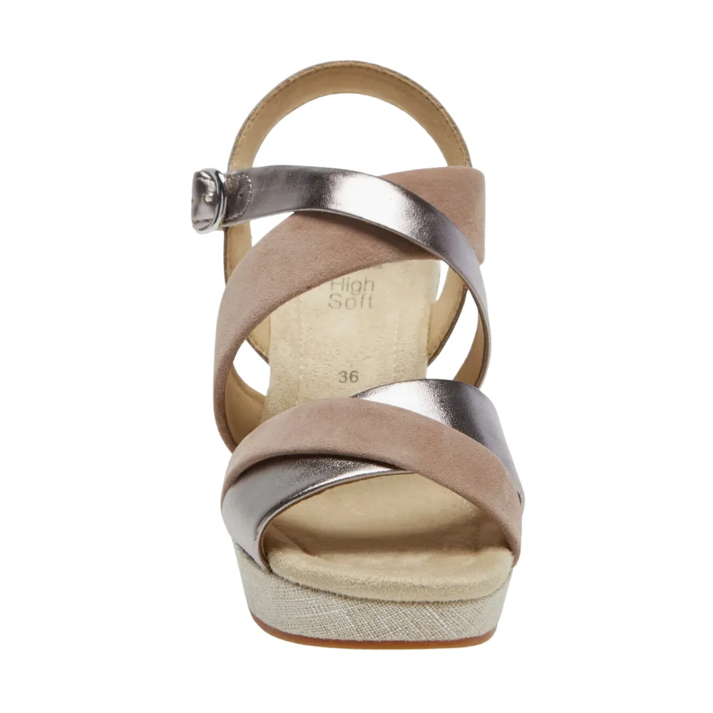 Ara Robin Taupe Leather Wedge Sandal (Women's)