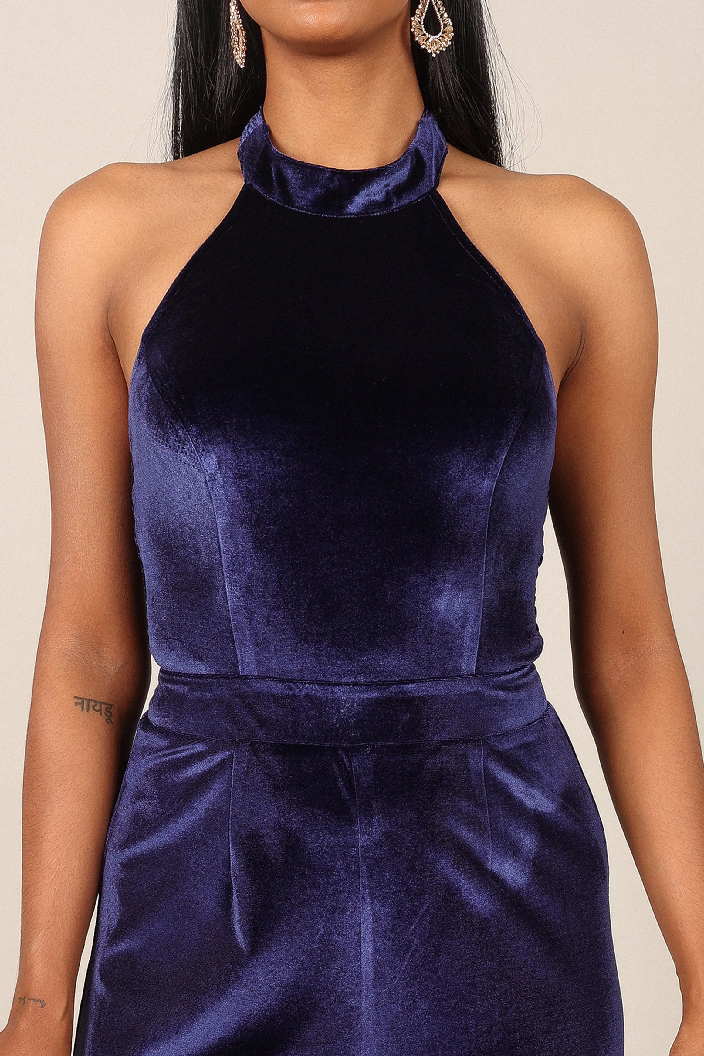 Aria Velvet Jumpsuit - Sapphire