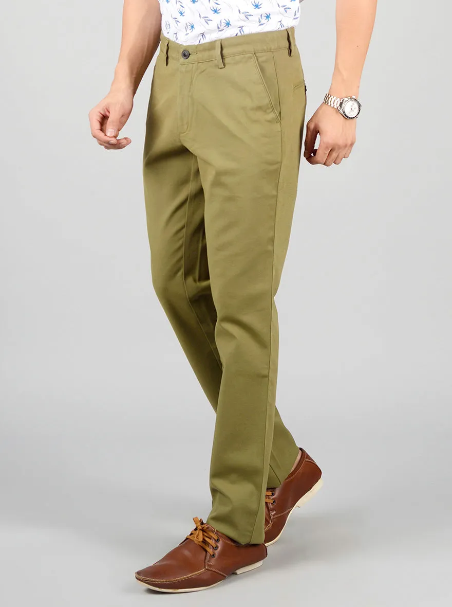 Army Green Solid Slim Fit Casual Trouser | JadeBlue