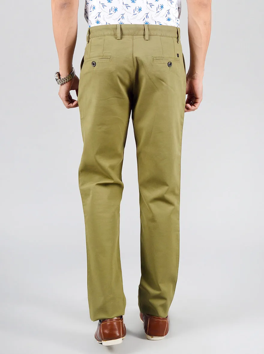 Army Green Solid Slim Fit Casual Trouser | JadeBlue