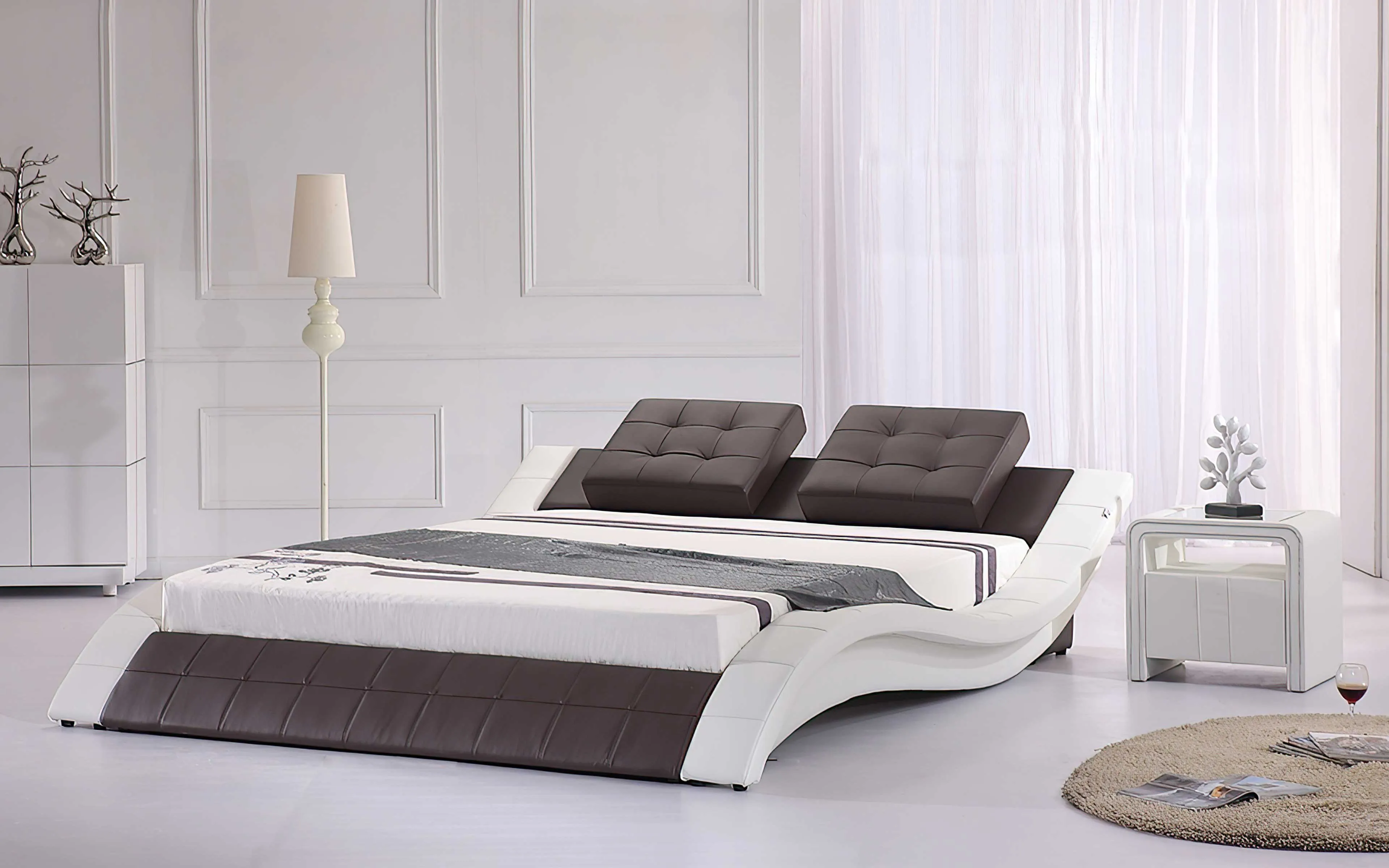 Artemis Curved Modern Leather Platform Bed