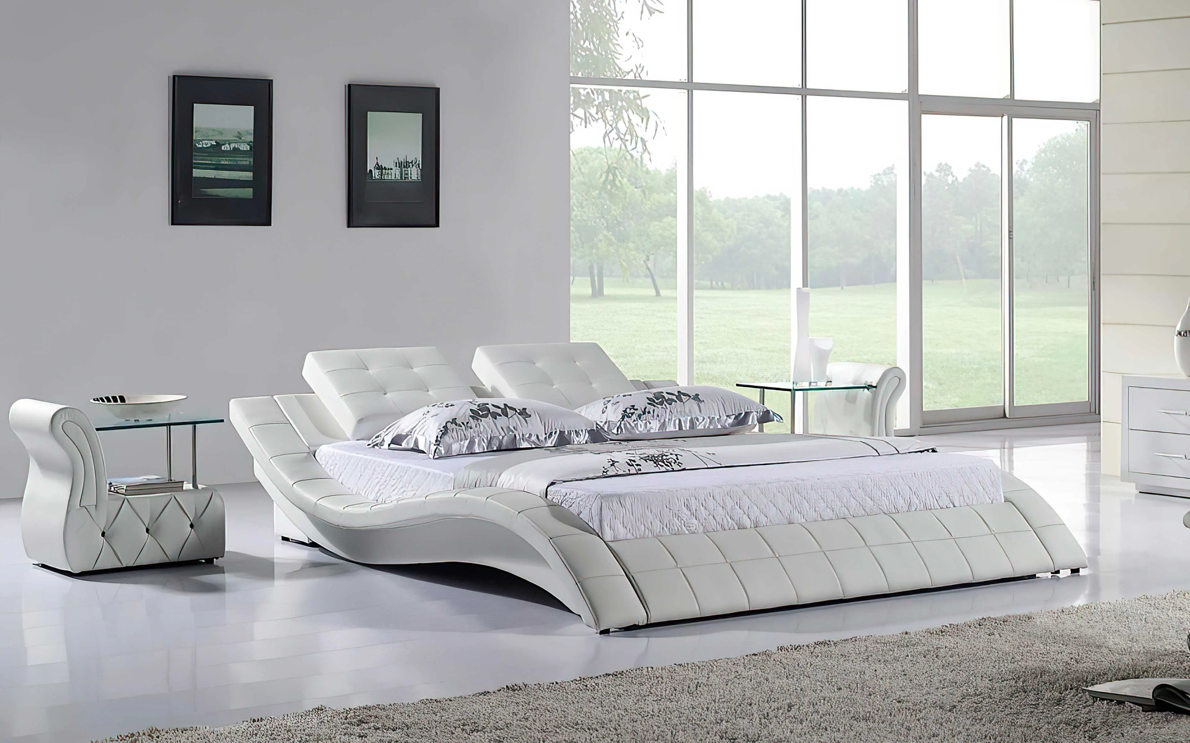 Artemis Curved Modern Leather Platform Bed