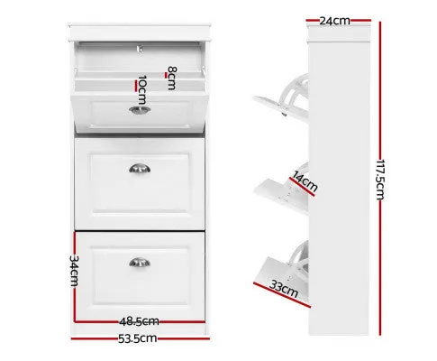 Artiss Shoe Cabinet 18 Pairs 3-tier White Sena