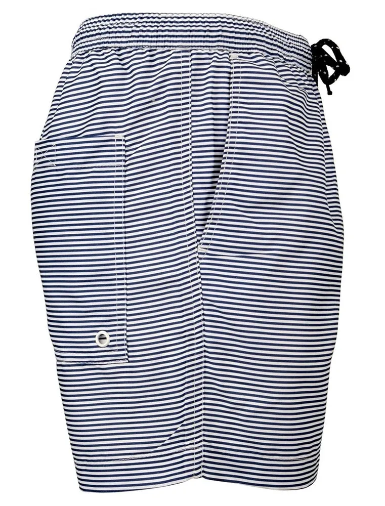 Ascot Stripe Print Swim Shorts in Navy / White