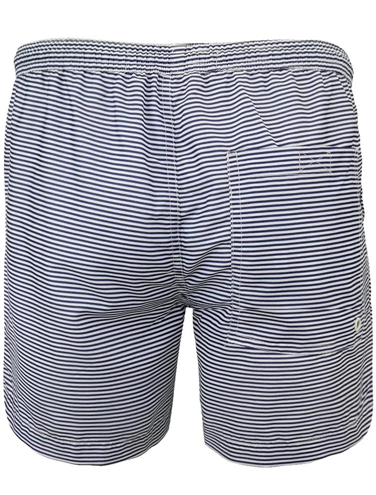 Ascot Stripe Print Swim Shorts in Navy / White