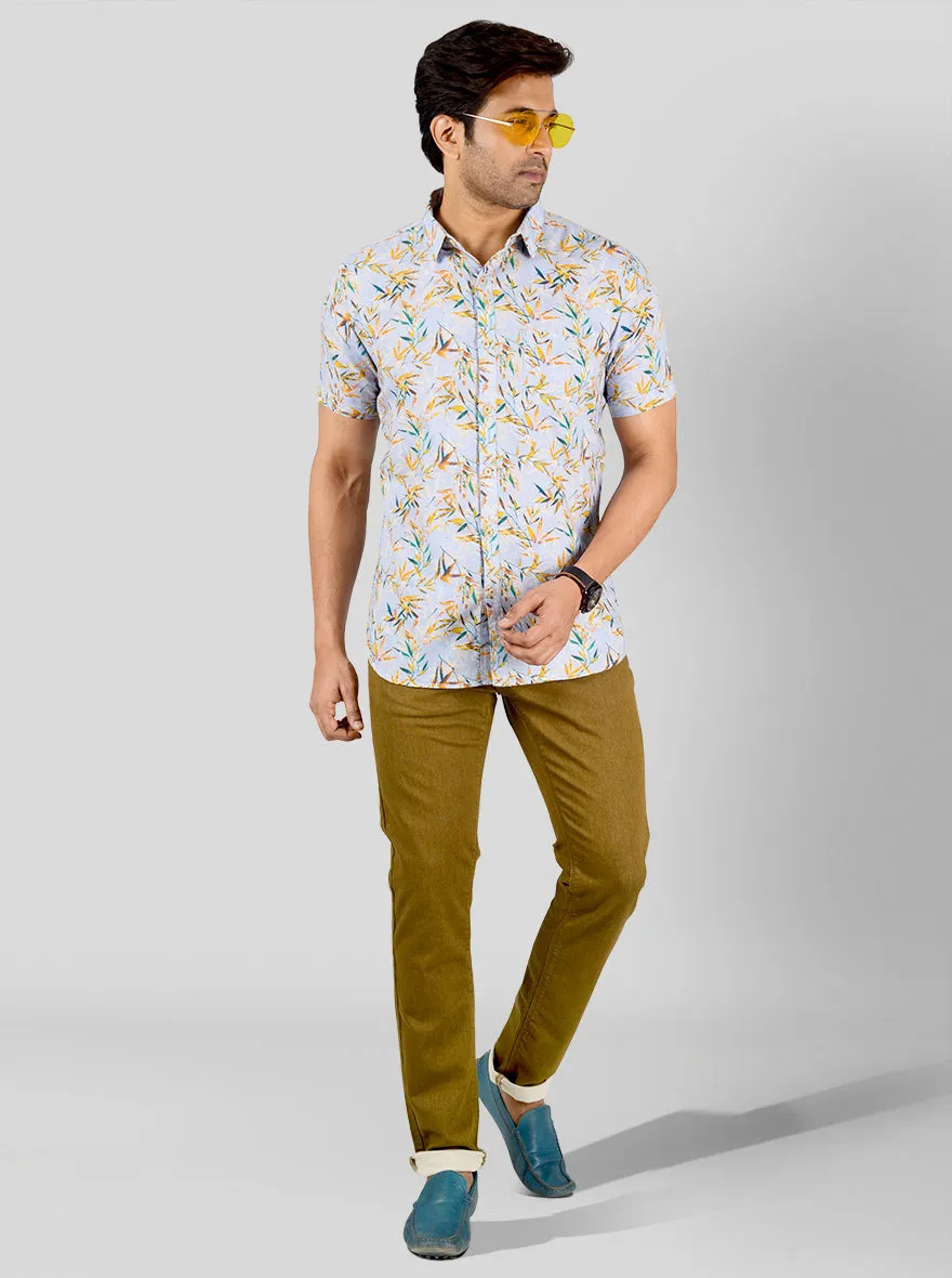 Azure Blue Printed Slim Fit Casual Shirt | JadeBlue