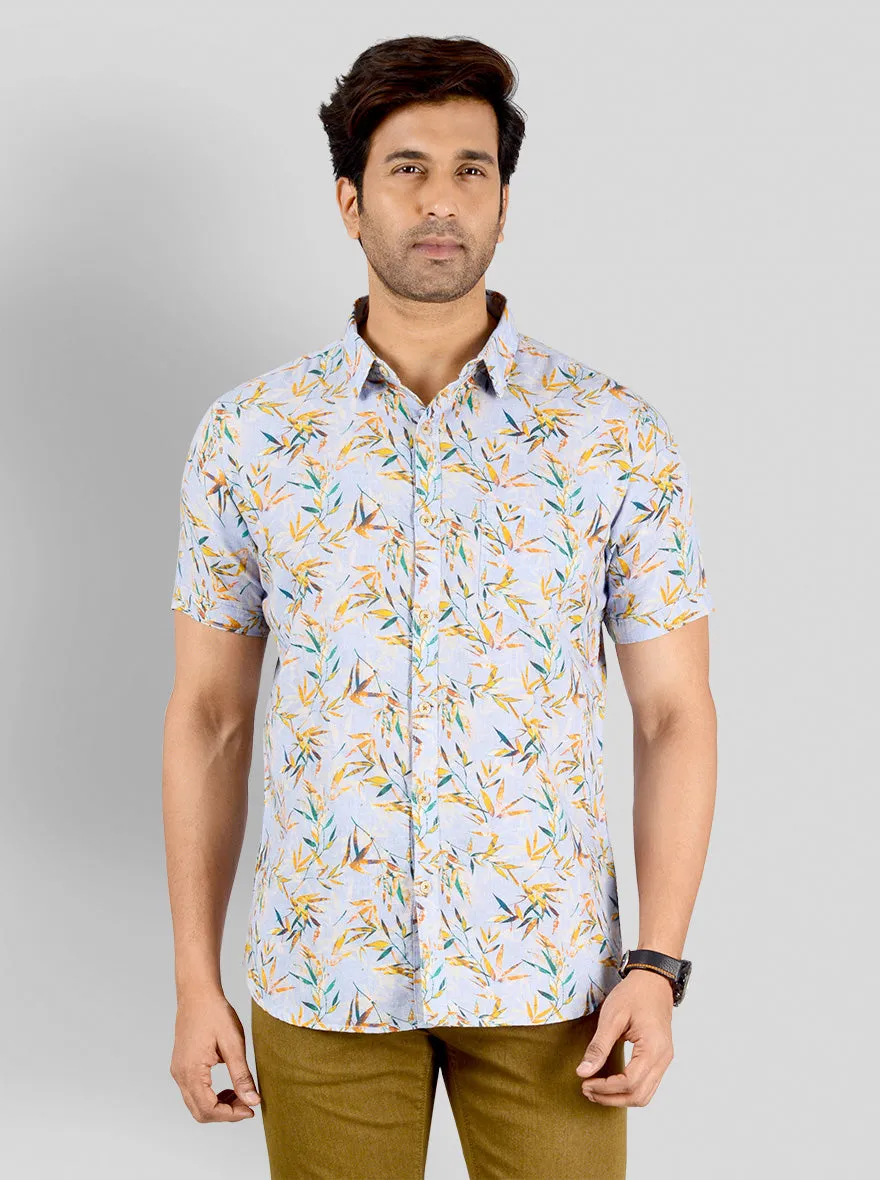 Azure Blue Printed Slim Fit Casual Shirt | JadeBlue