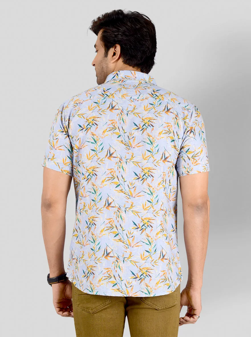 Azure Blue Printed Slim Fit Casual Shirt | JadeBlue