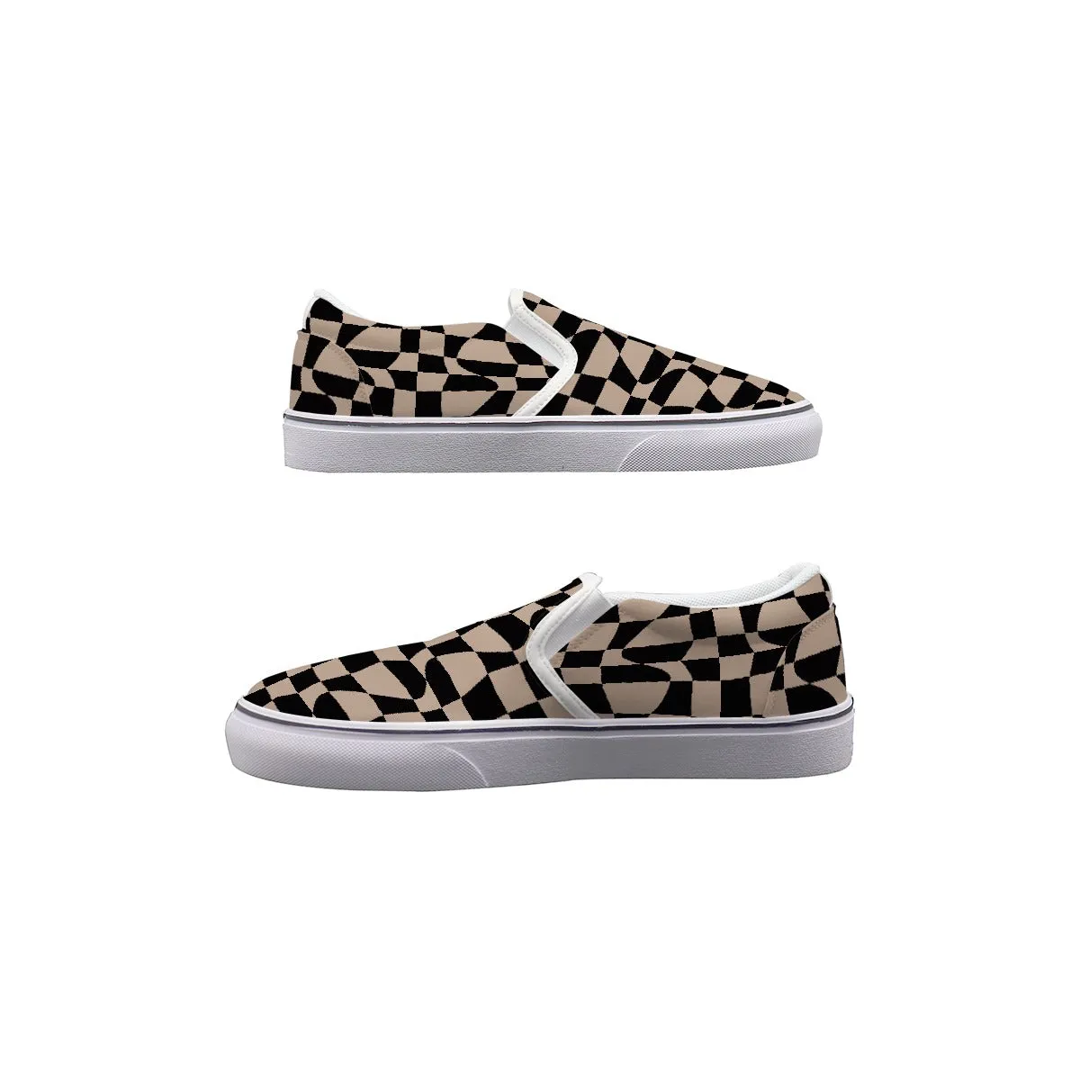 Beige & Black Checkered |  Slip On Sneakers