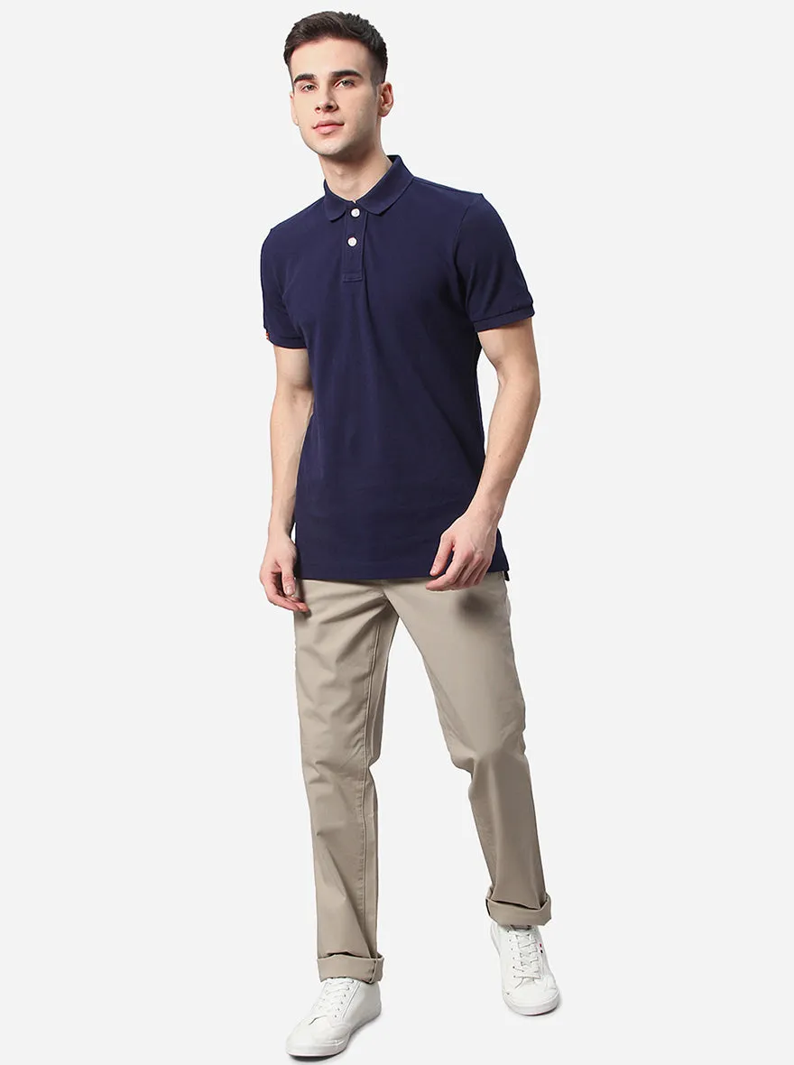 Beige Solid Slim Fit Casual Trouser | Greenfibre