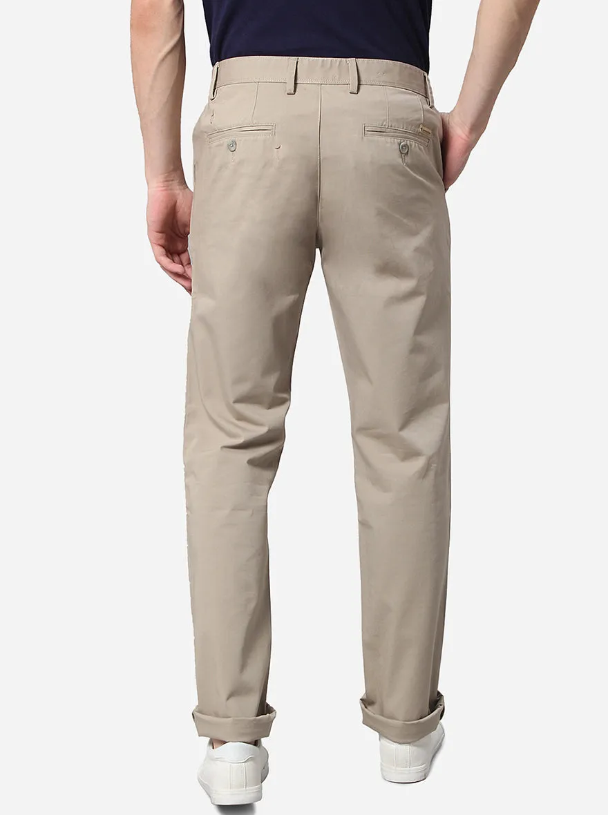 Beige Solid Slim Fit Casual Trouser | Greenfibre