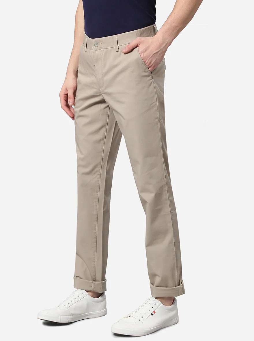 Beige Solid Slim Fit Casual Trouser | Greenfibre