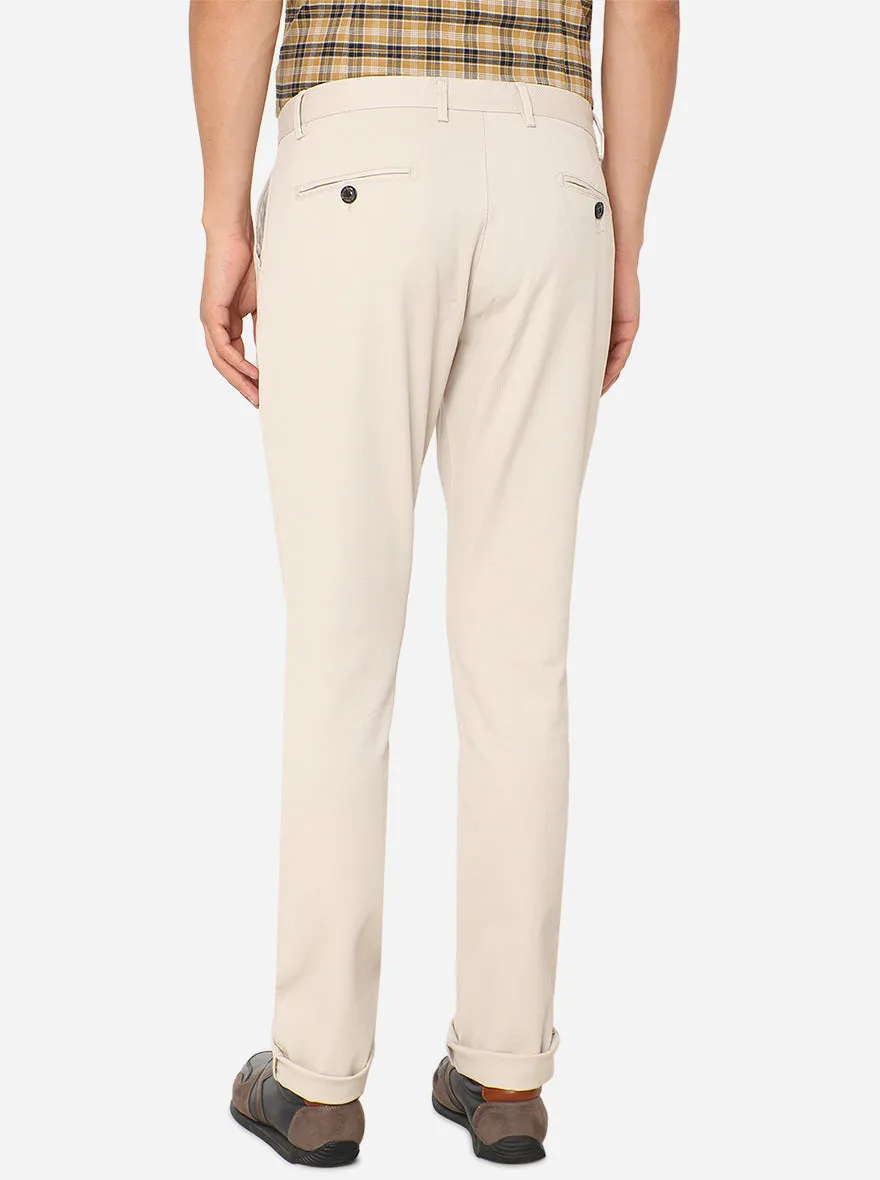 Beige Solid Uno Fit Casual Trouser | JadeBlue