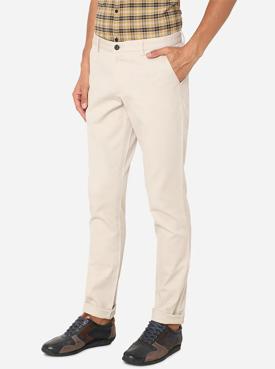 Beige Solid Uno Fit Casual Trouser | JadeBlue