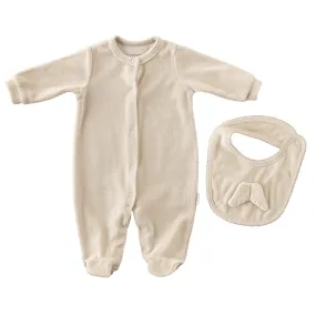 Beige Velvet Babygrow & Bib