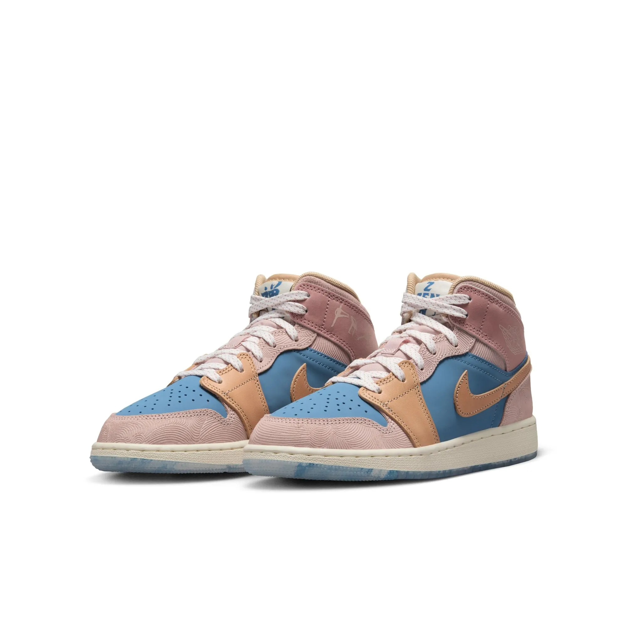 Big Kid's  Jordan 1 Mid - AEGEAN STORM/HEMP-PINK OXFORD