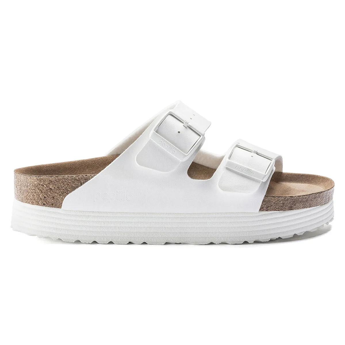 BIRKENSTOCK ARIZONA PLATFORM VEGAN WHITE BIRKOFLOR - WOMENS