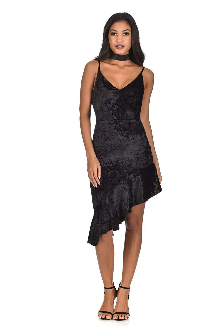 Black Crushed Velvet Bottom Frill dress