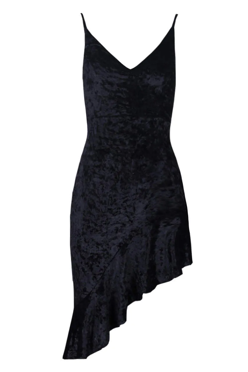 Black Crushed Velvet Bottom Frill dress