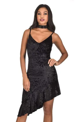 Black Crushed Velvet Bottom Frill dress