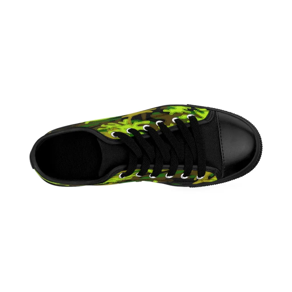 Black Green Camo Women's Sneakers, Army Military Camouflage Printed Fashion Canvas Tennis Shoes