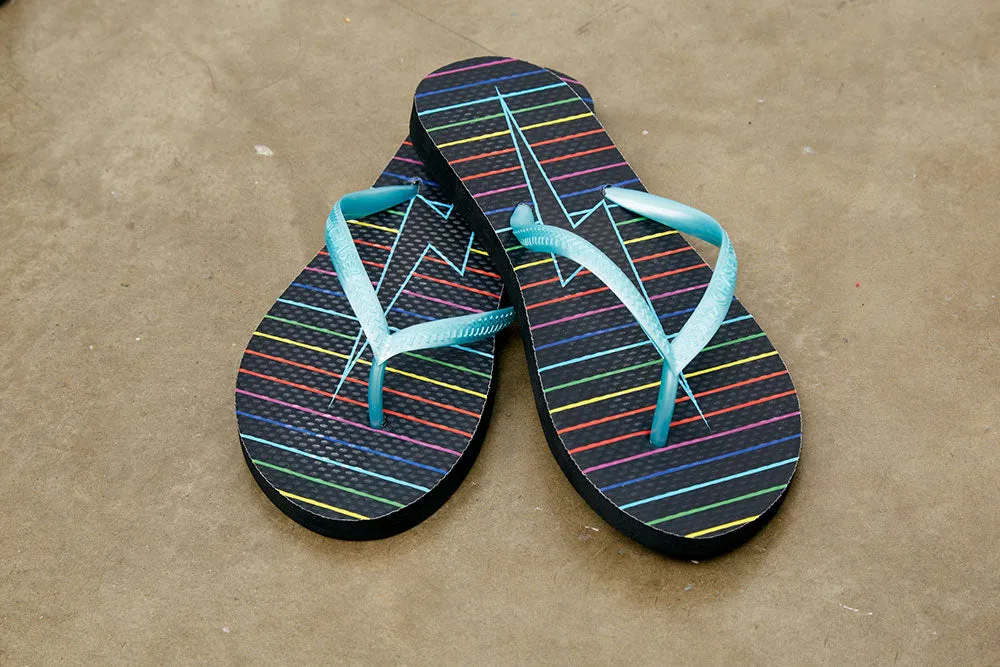 Black Rainbow Bolt Flip Flops