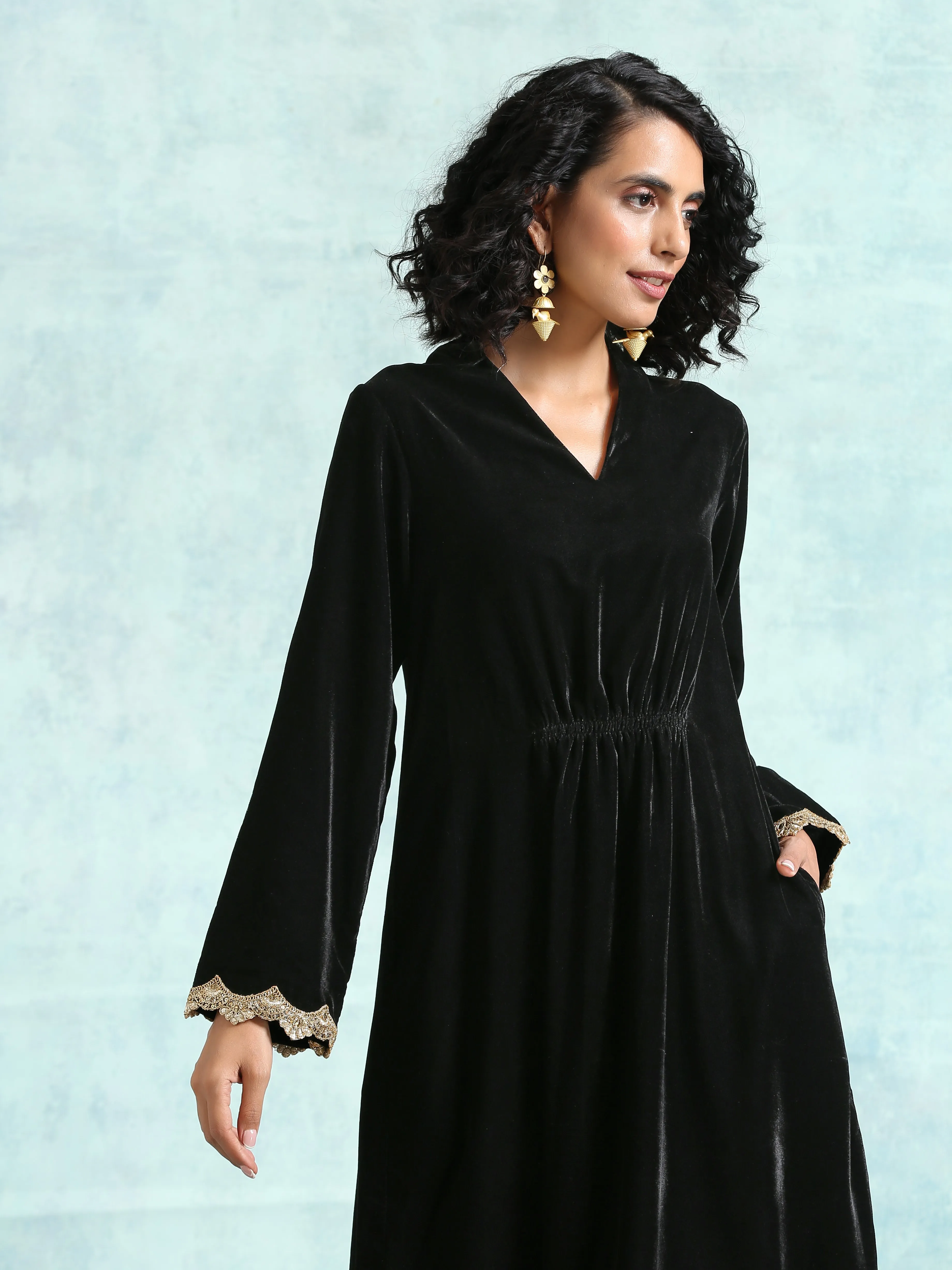 Black Velvet Lace Kurta