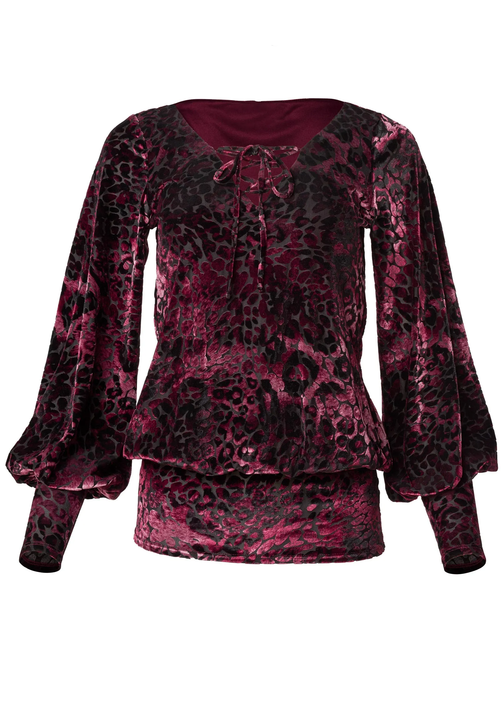 Burnout Velvet Top - Burgundy & Black