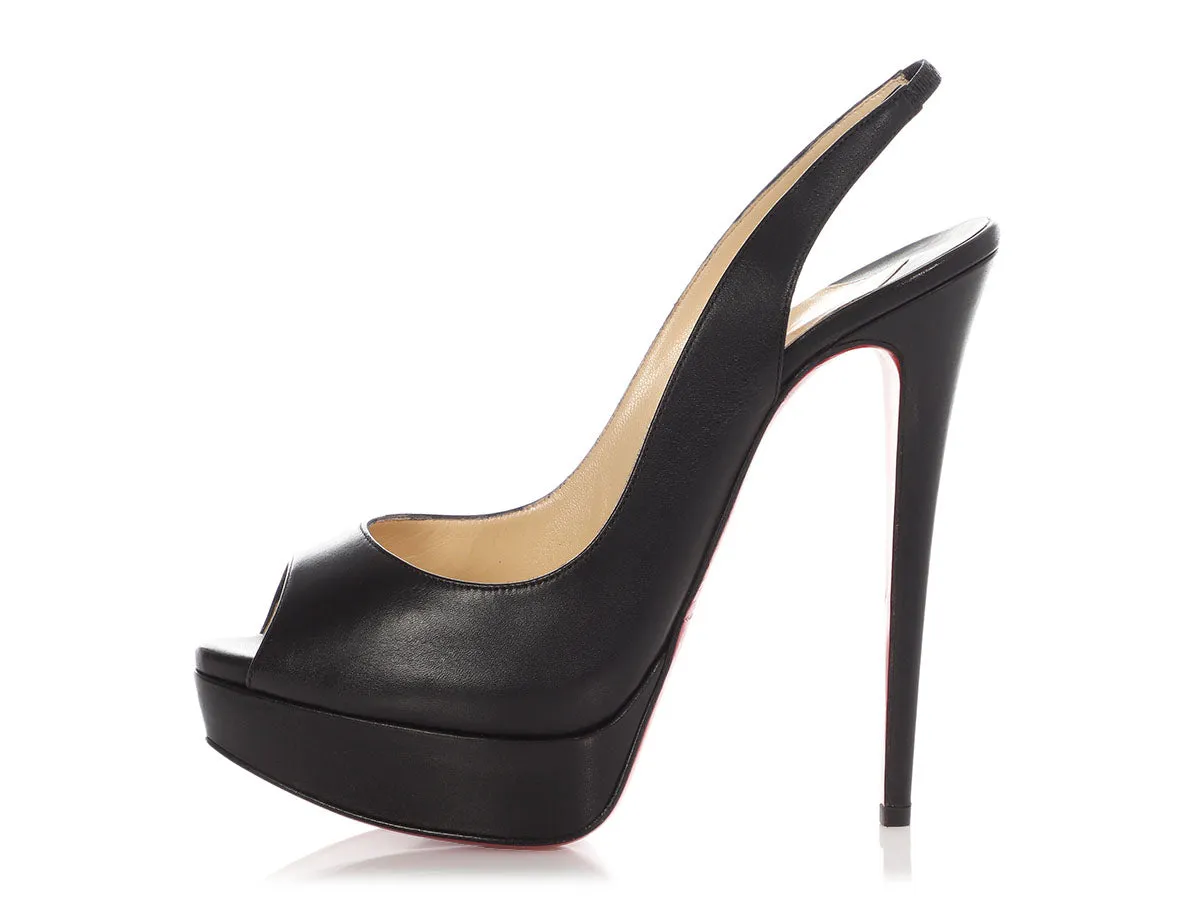 Christian Louboutin Black Open-Toe Slingback Platform Pumps