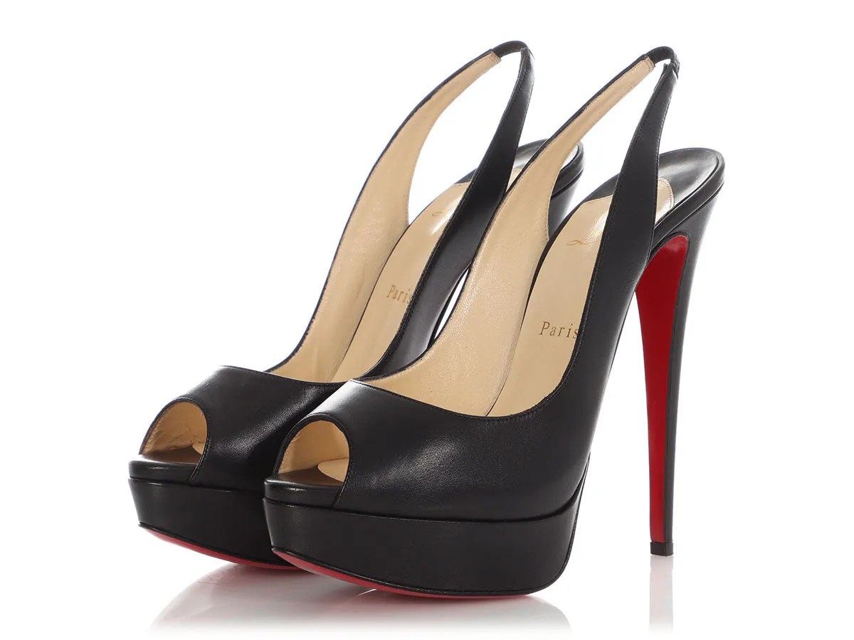 Christian Louboutin Black Open-Toe Slingback Platform Pumps