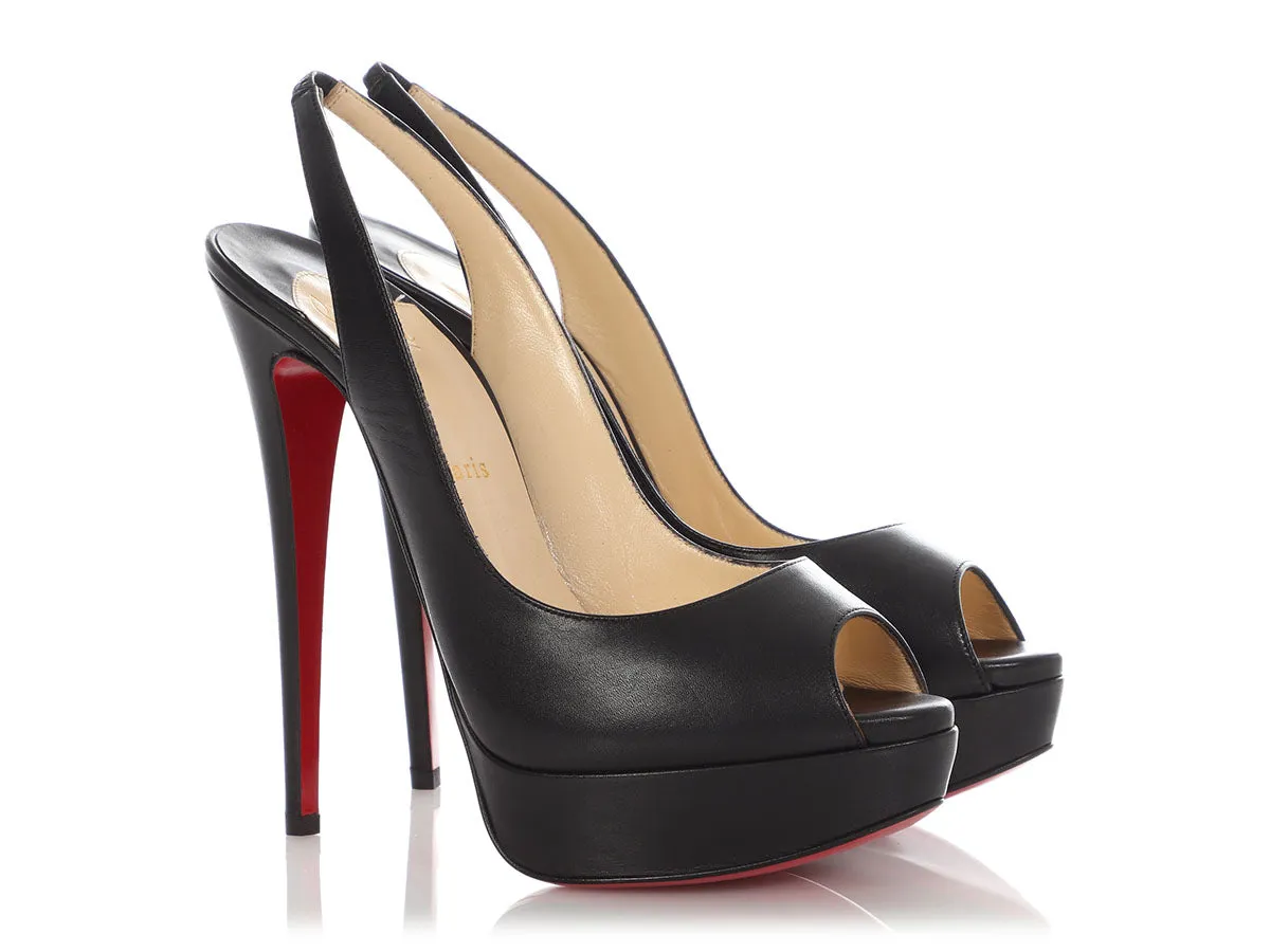 Christian Louboutin Black Open-Toe Slingback Platform Pumps