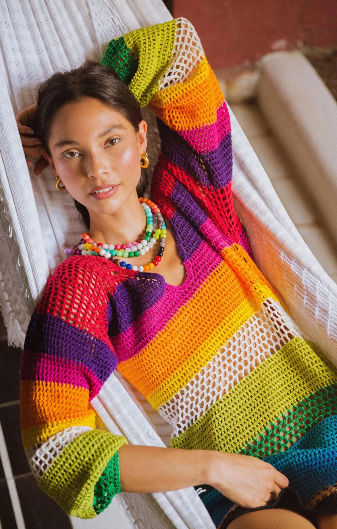 Crochet Rainbow Mini Dress