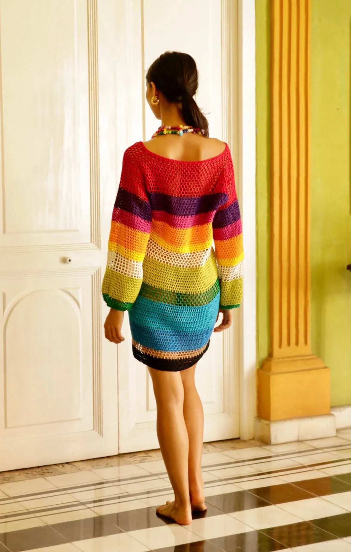 Crochet Rainbow Mini Dress