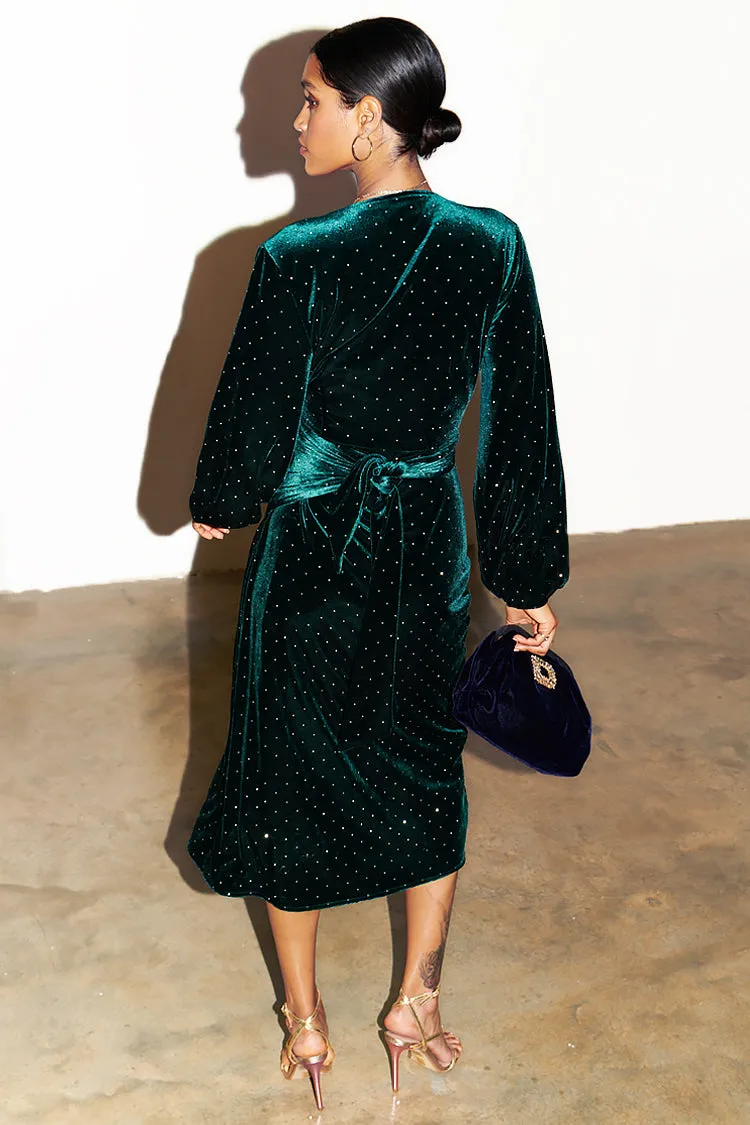 Emerald Velvet Violet Wrap Dress